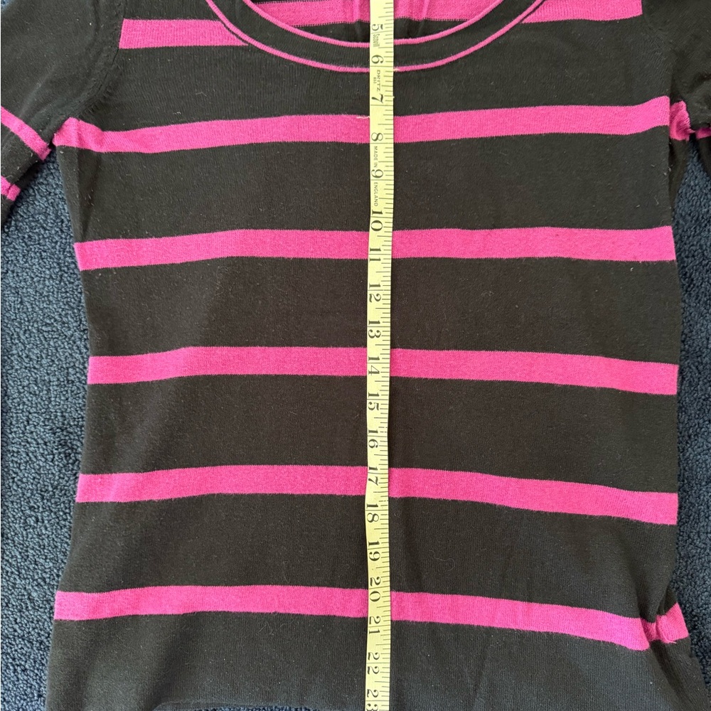 LOFT Medium Navy and Fushia Striped Sweater with Buttons - Picture 4 of 7